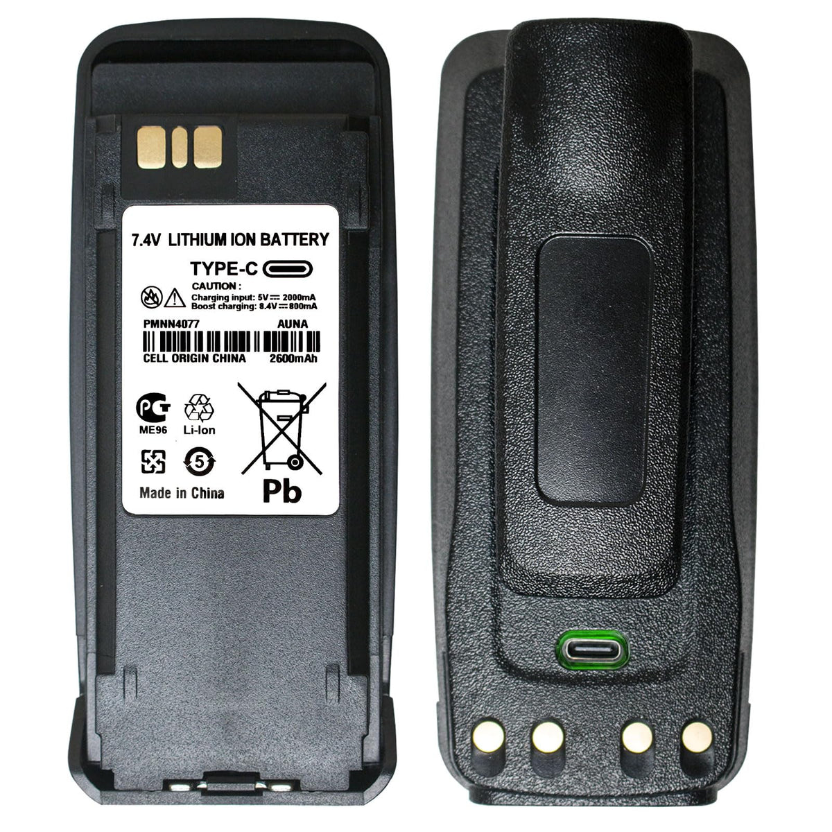 PMNN4077C / PMNN4066A 7.4V 2600mAh Type-C Rechargeable Li-ion Battery with Belt Clip for Motorola XPR 6550, XPR 6350, DP3400