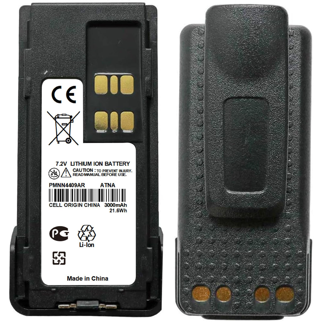 PMNN4409AR 7.2V 3000mAh Li-ion Battery with Belt Clip for Motorola XPR 7550, XPR 3500, APX 4000