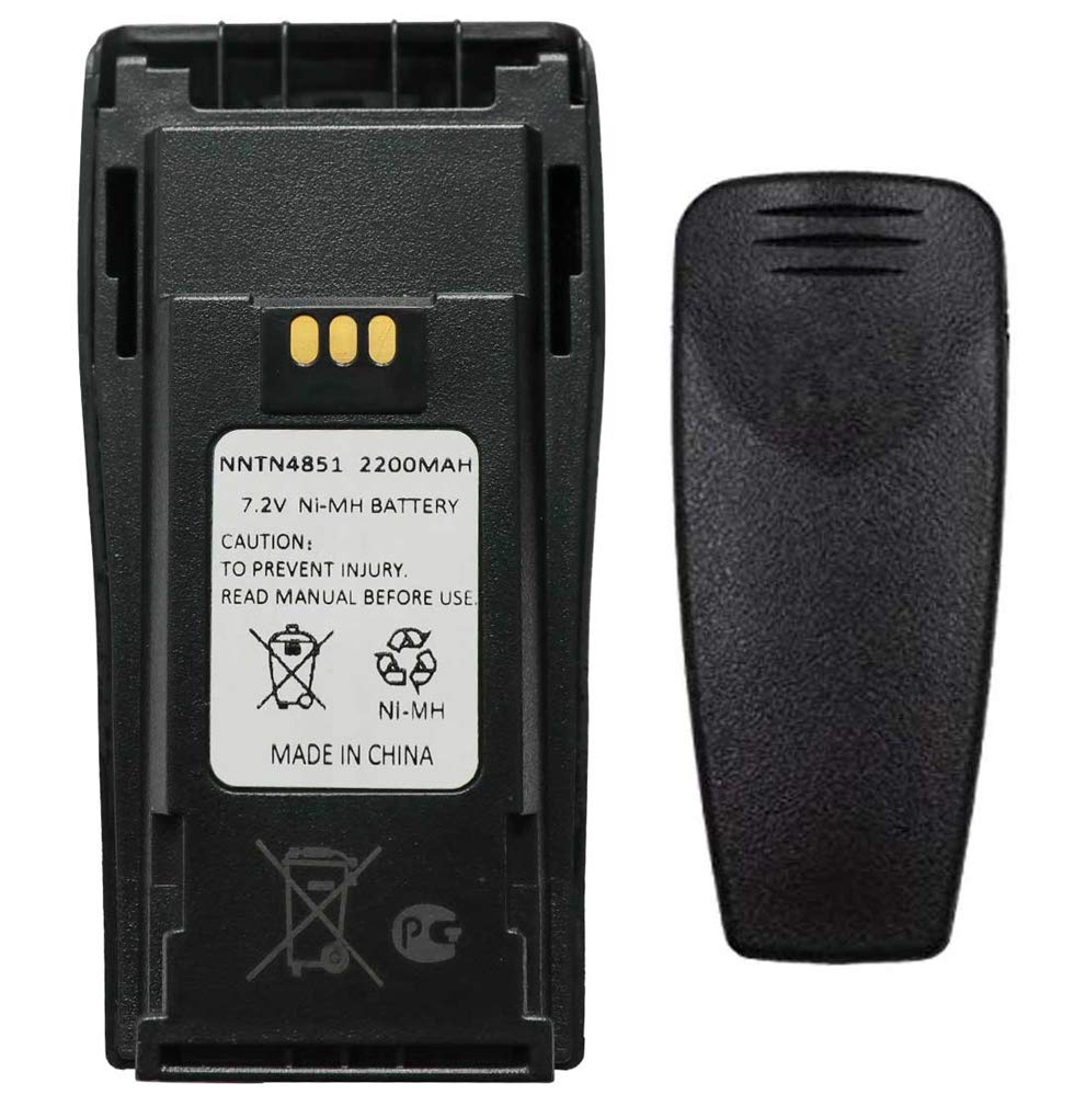 NNTN4851 / NNTN4496 7.2V 2200mAh Ni-MH Replacement Battery with Belt Clip for Motorola CP200, CP040, PR400