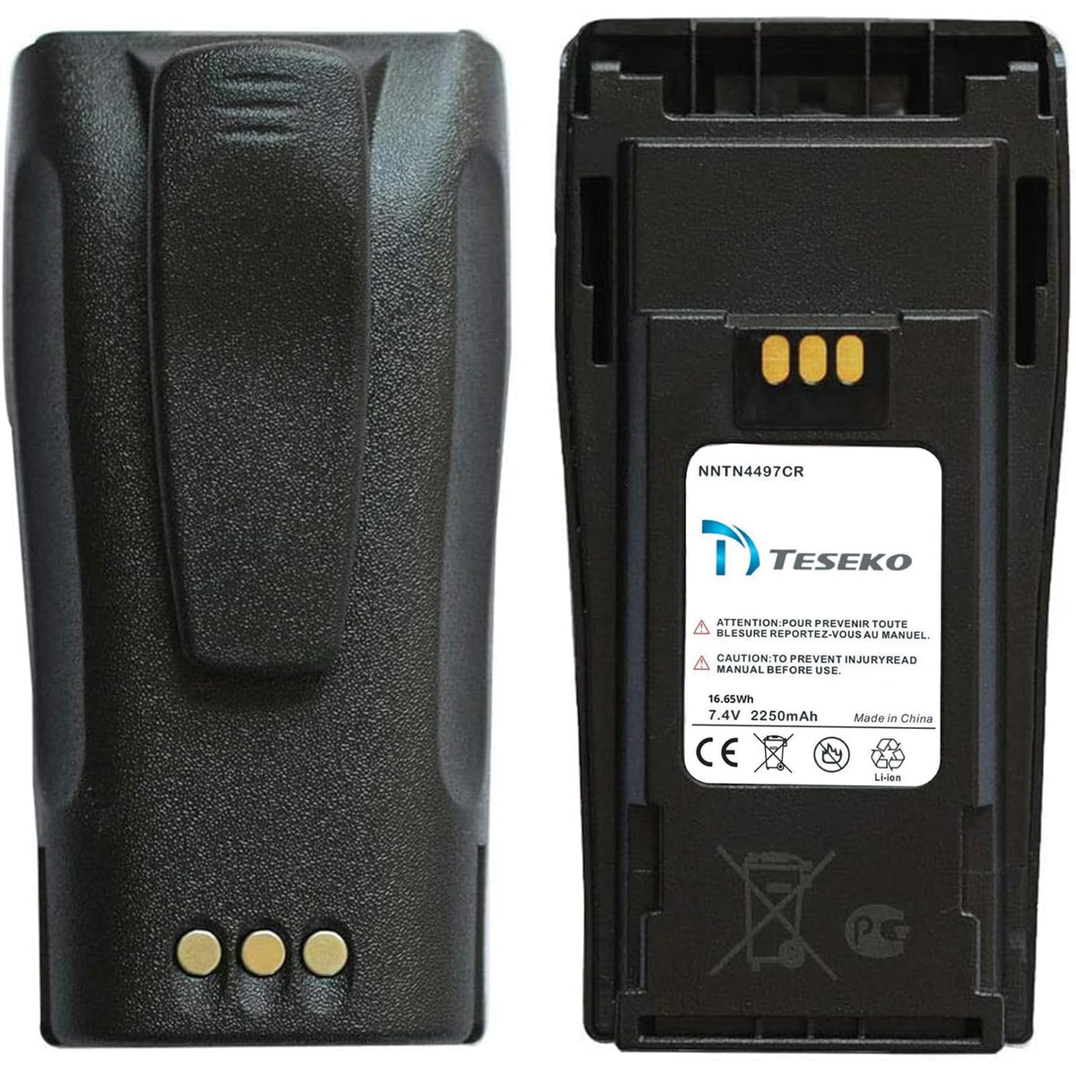 NNTN4497CR 7.4V 2250mAh Li-ion Battery with Belt Clip for Motorola CP200, CP200d, PR400, DEP450