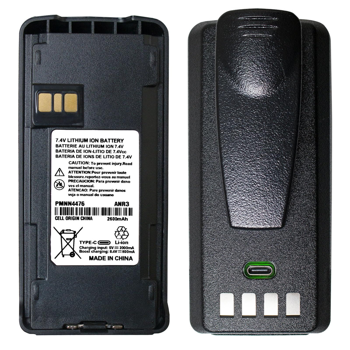 PMNN4476A 7.4V 2600mAh Type-C Rechargeable Li-ion Battery with Belt Clip for Motorola CP185, CP100d, CP1300, EP350