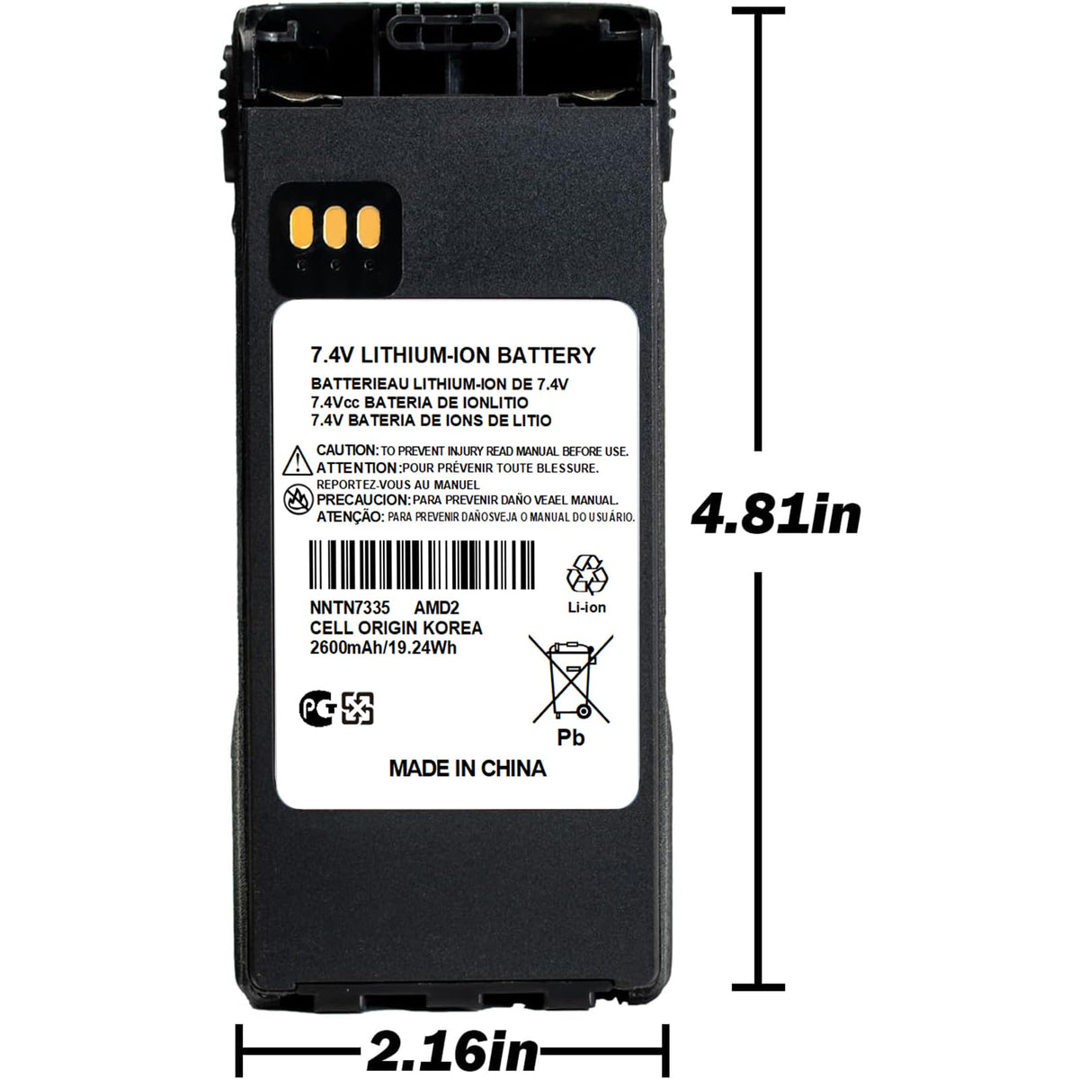 NNTN7335A 7.4V 2600mAh Li-ion Battery for Motorola XTS1500 / XTS2500 / PR1500 / MT1500