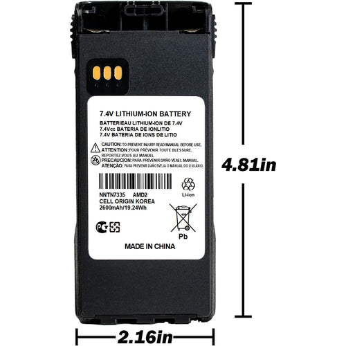 NNTN7335A 7.4V 2600mAh Li-ion Battery for Motorola XTS1500 / XTS2500 / PR1500 / MT1500