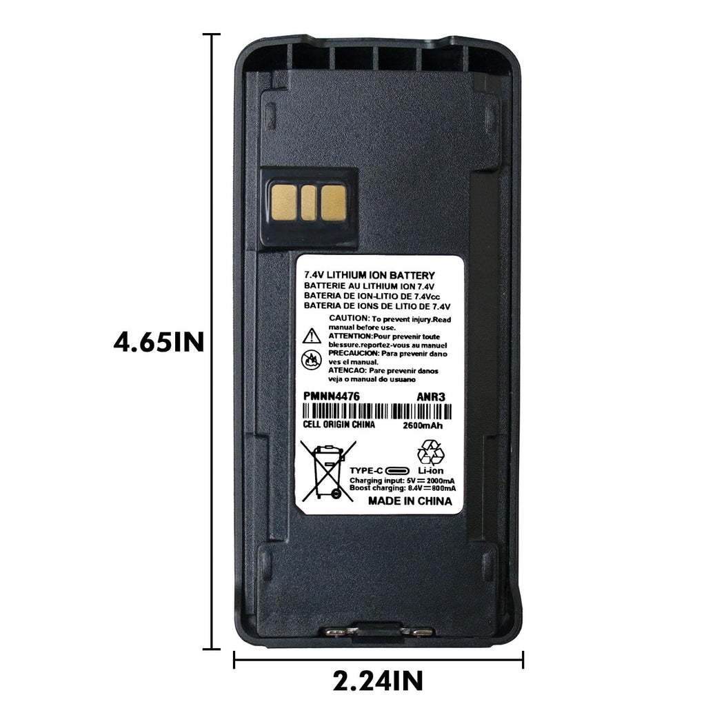 PMNN4476A 7.4V 2600mAh Type-C Rechargeable Li-ion Battery with Belt Clip for Motorola CP185, CP100d, CP1300, EP350