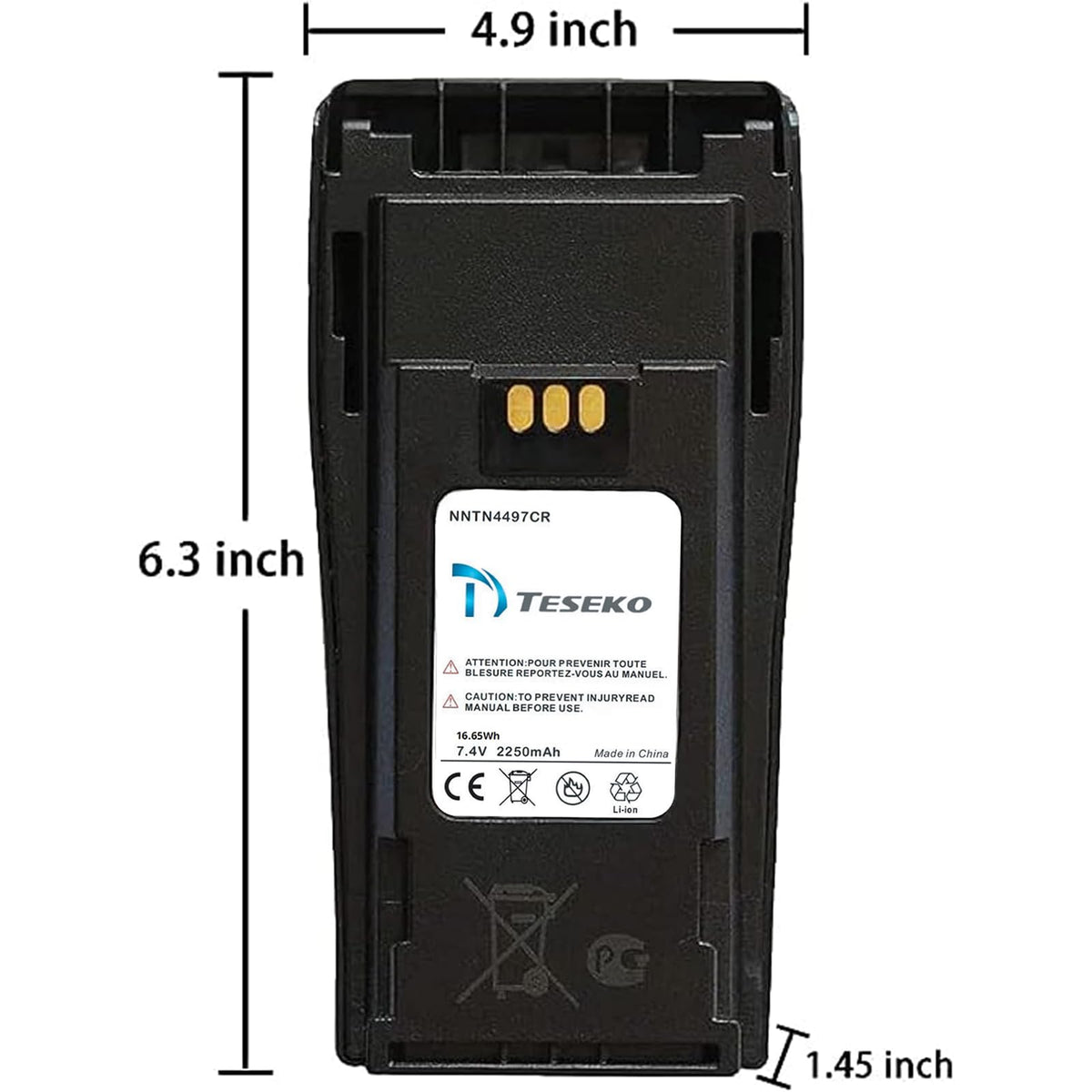 NNTN4497CR 7.4V 2250mAh Li-ion Battery with Belt Clip for Motorola CP200, CP200d, PR400, DEP450