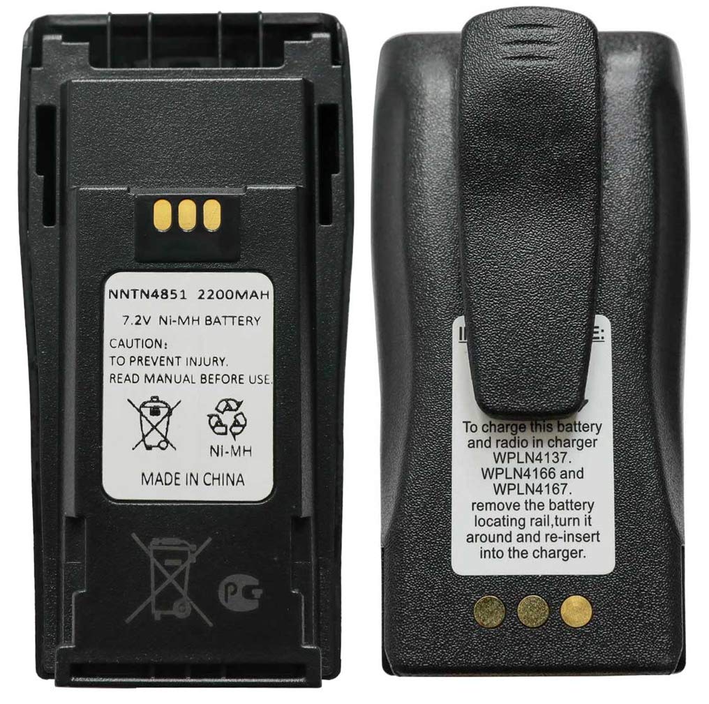 NNTN4851 / NNTN4496 7.2V 2200mAh Ni-MH Replacement Battery with Belt Clip for Motorola CP200, CP040, PR400