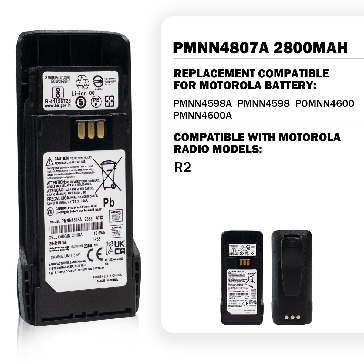 PMNN4598A 7.2V 2300mAh Li-ion Battery for Motorola R2 (with Belt Clip)
