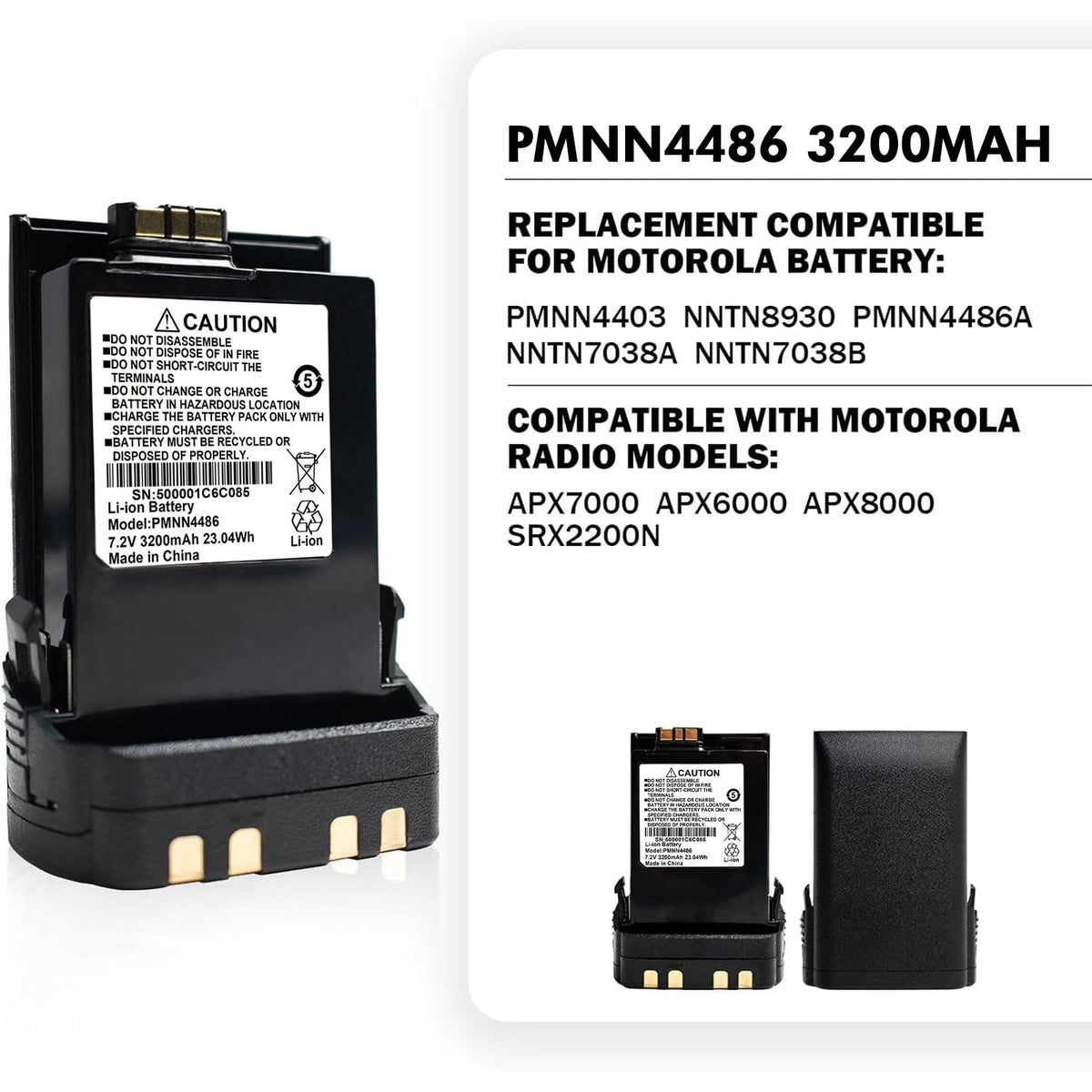 PMNN4486A 7.2V 3200mAh Li-ion Battery for Motorola APX 6000 / 7000 / 8000 (with Belt Clip)
