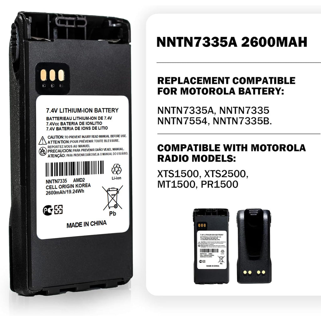 NNTN7335A 7.4V 2600mAh Li-ion Battery for Motorola XTS1500 / XTS2500 / PR1500 / MT1500