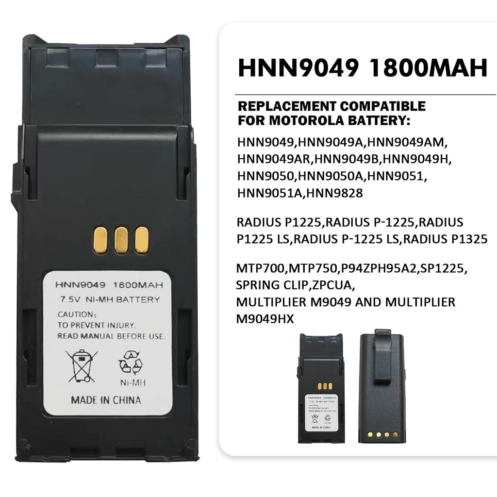 HNN9049A 7.5V 1800mAh Ni-MH Battery with Belt Clip for Motorola Radius P1225, P1225LS