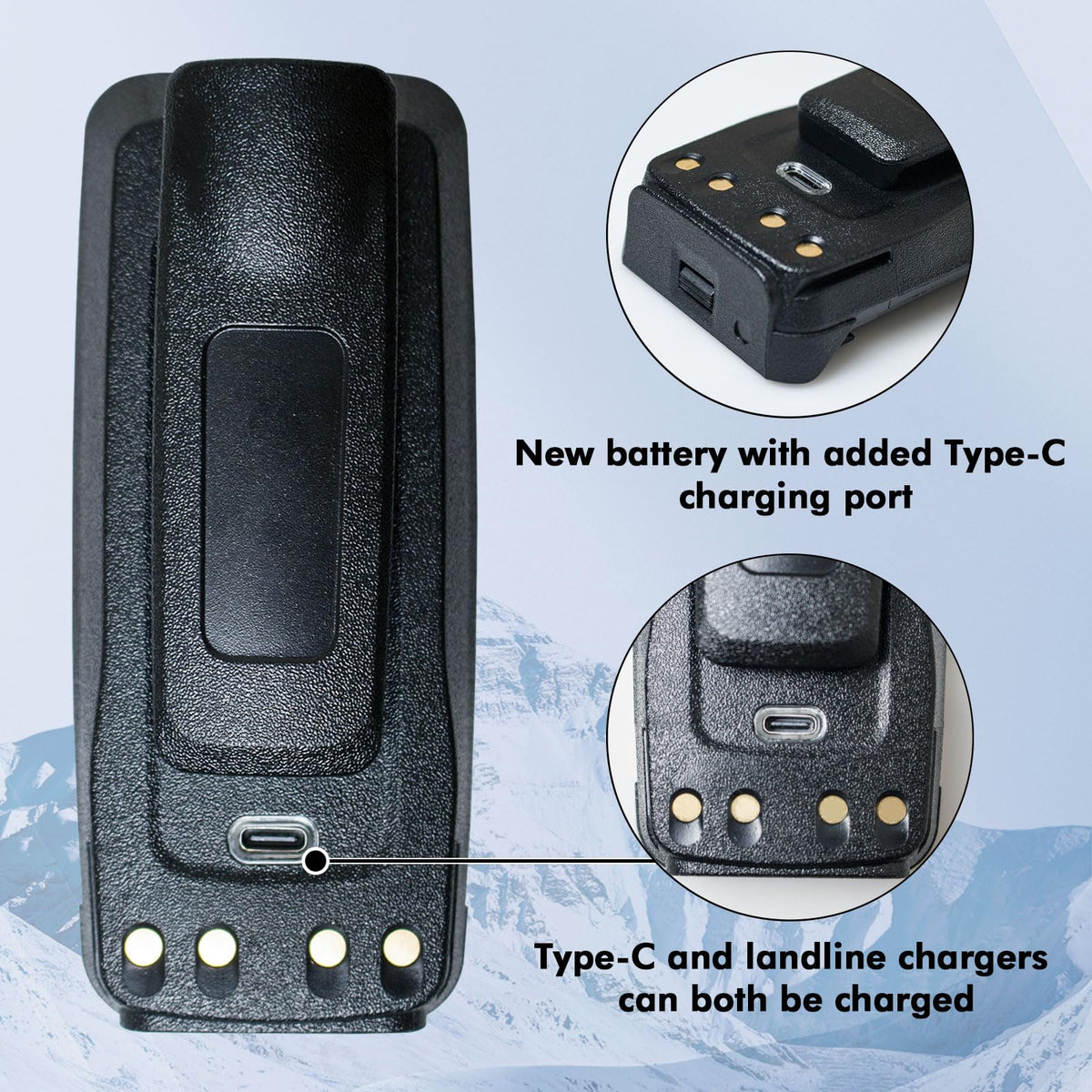PMNN4077C / PMNN4066A 7.4V 2600mAh Type-C Rechargeable Li-ion Battery with Belt Clip for Motorola XPR 6550, XPR 6350, DP3400