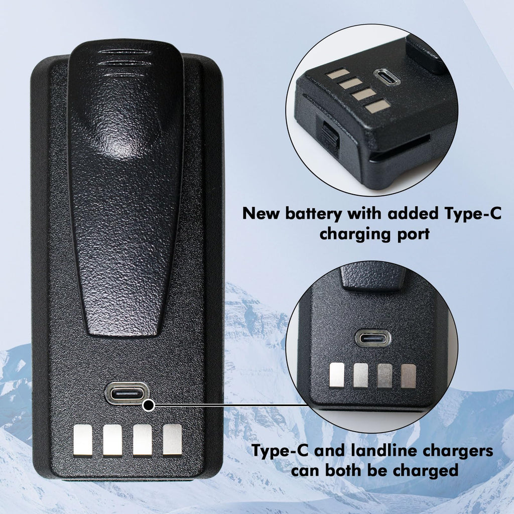 PMNN4476A 7.4V 2600mAh Type-C Rechargeable Li-ion Battery with Belt Clip for Motorola CP185, CP100d, CP1300, EP350