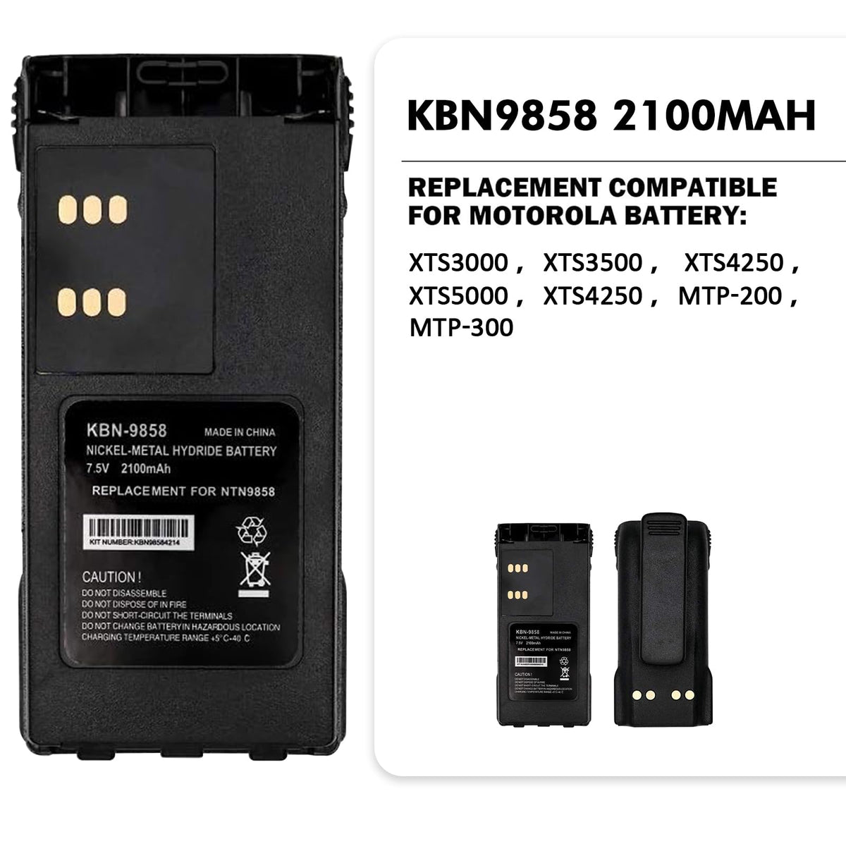 NTN9858C / NTN9815A 7.5V 2100mAh Ni-MH Battery with Belt Clip for Motorola XTS1500, XTS2500, PR1500, MT1500