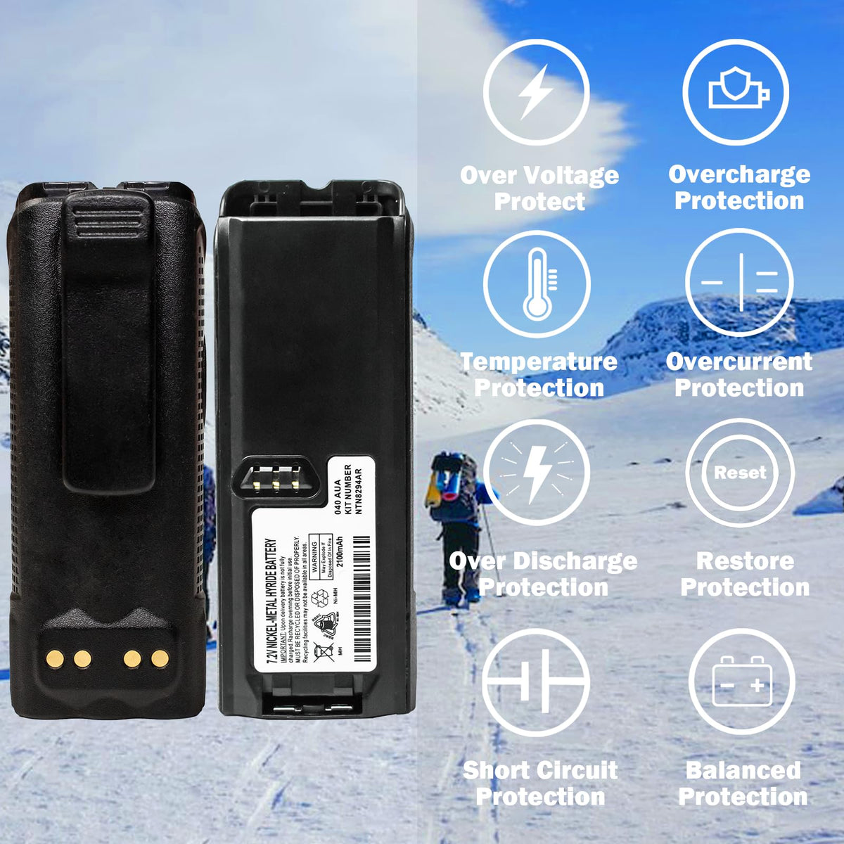 NTN8294AR / NTN8923AR 7.2V 2100mAh Ni-MH Battery with Belt Clip for Motorola XTS3000, XTS3500, XTS5000